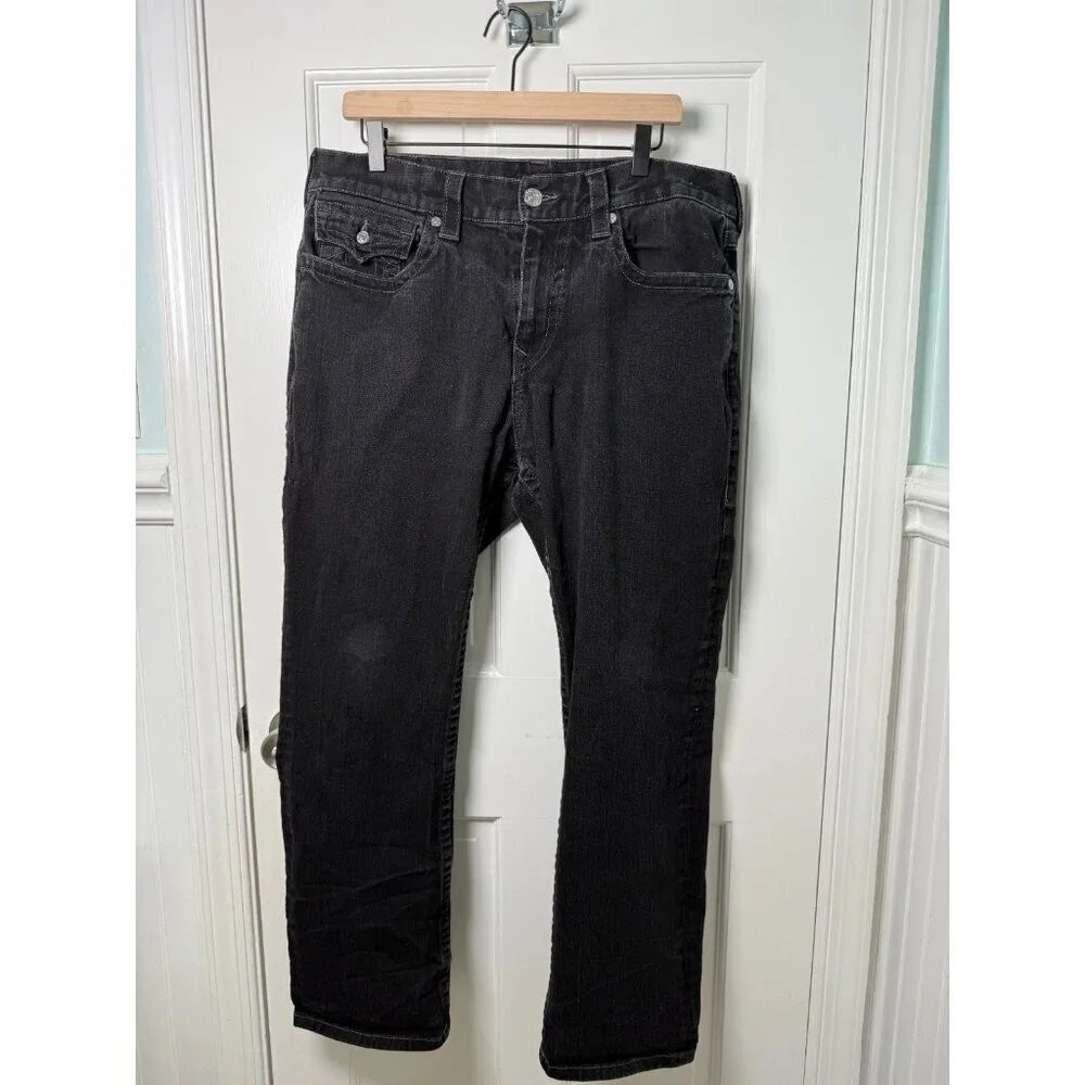 True Religion Men's Ricky Relaxed Straight Jeans Black Demin Size 36W x 29.5L